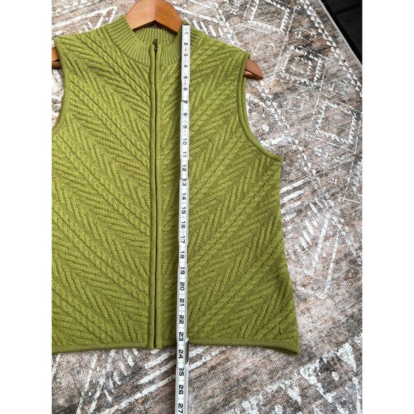Coldwater Creek Boiled Wool Zip Sweater Vest M Green Chevron Textured VTG Style - Picture 9 of 14